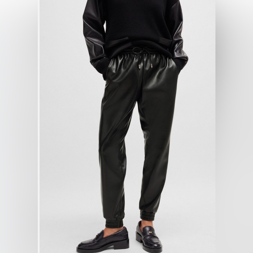 Hugo Boss Black Faux Leather Joggers with Drawcord 4